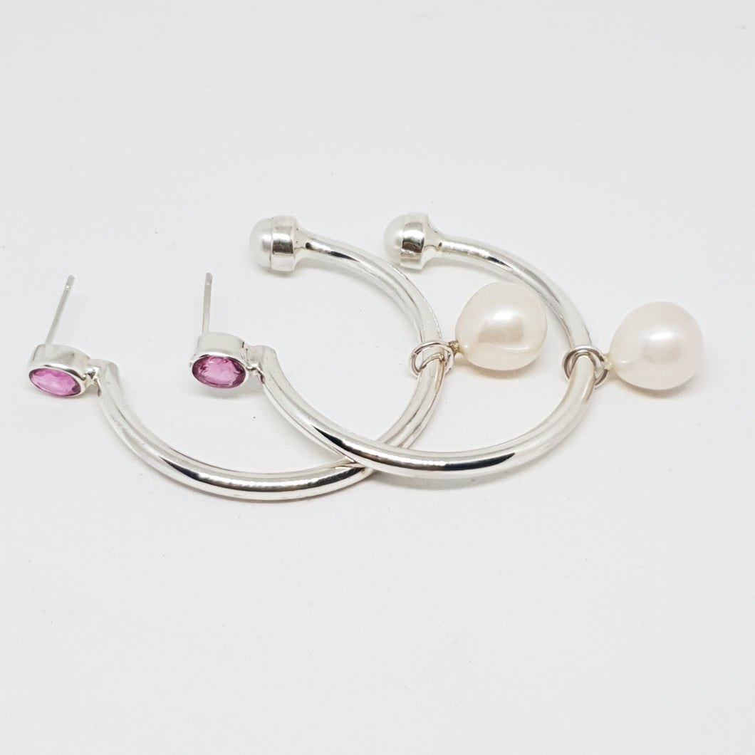 The Amelia Hoops (Pink Sapphire/Silver)