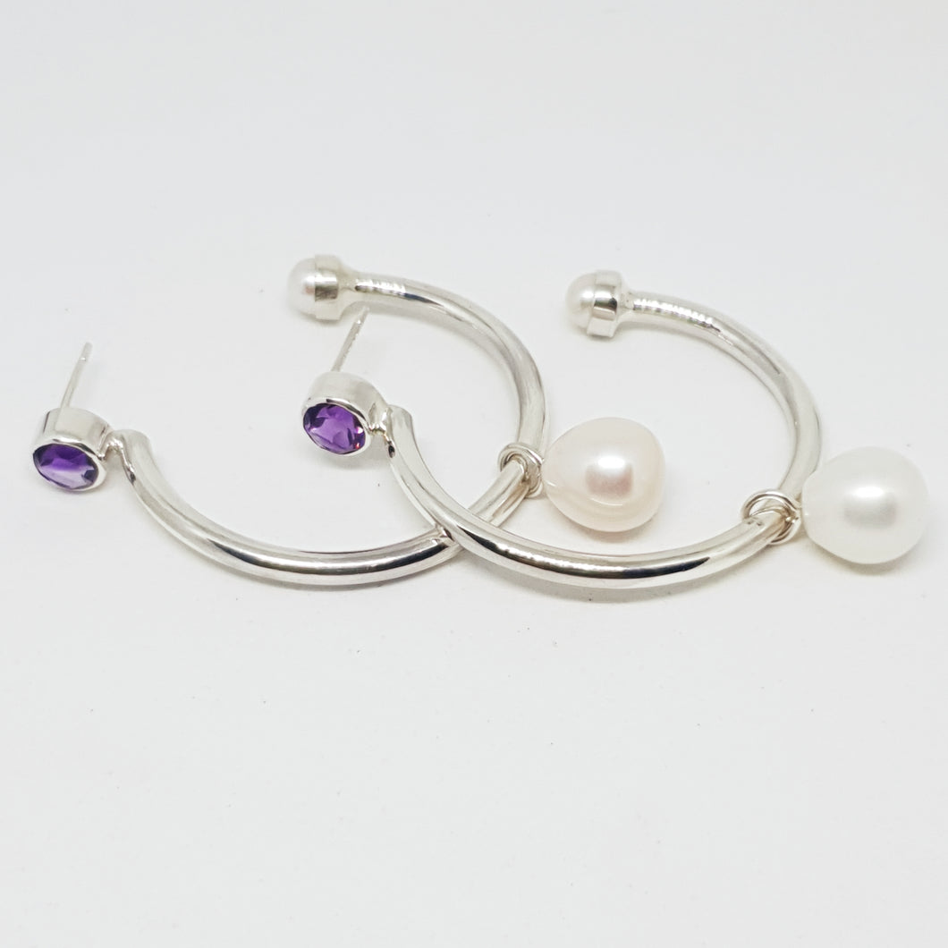 The Amelia Hoops (Amethyst/Silver)