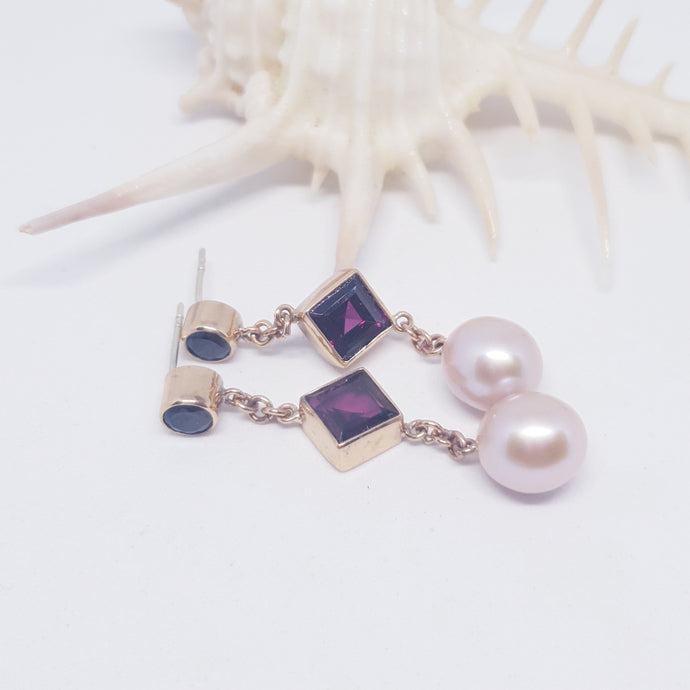 The Indigo Onyx and Rhodolite Bronze Earrings