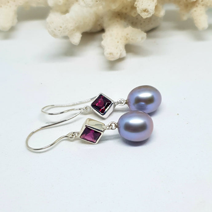 The Hazel Earrings (Square/Rhodolite)