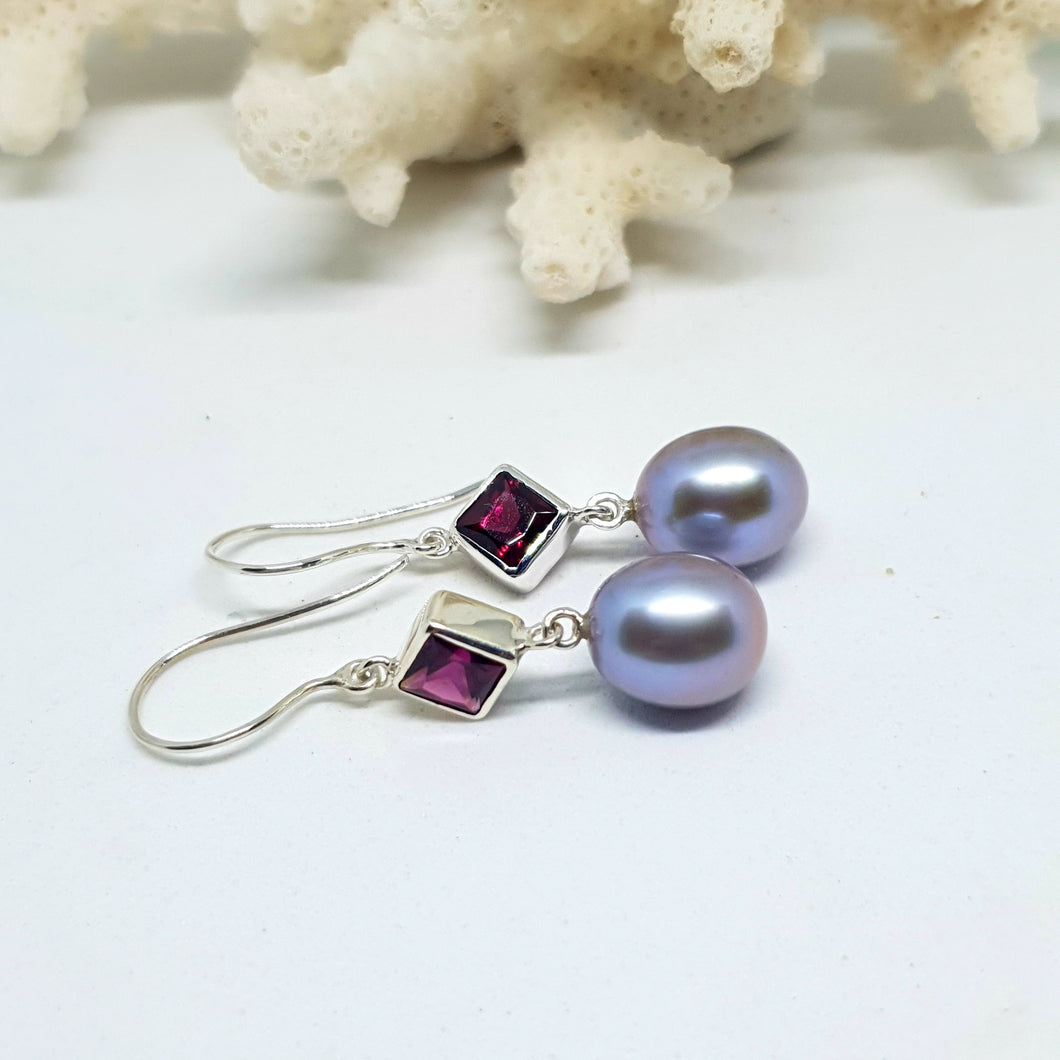 The Hazel Earrings (Square/Rhodolite)