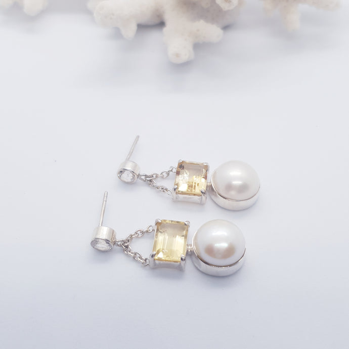 The Sapphron Earrings (Citrine and White Topaz)