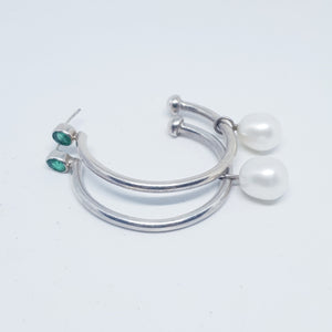 The Amelia Hoops (Emerald/Silver)