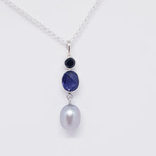 Load image into Gallery viewer, The Indigo (Iolite, Onyx and Silver Pearl Pendant)